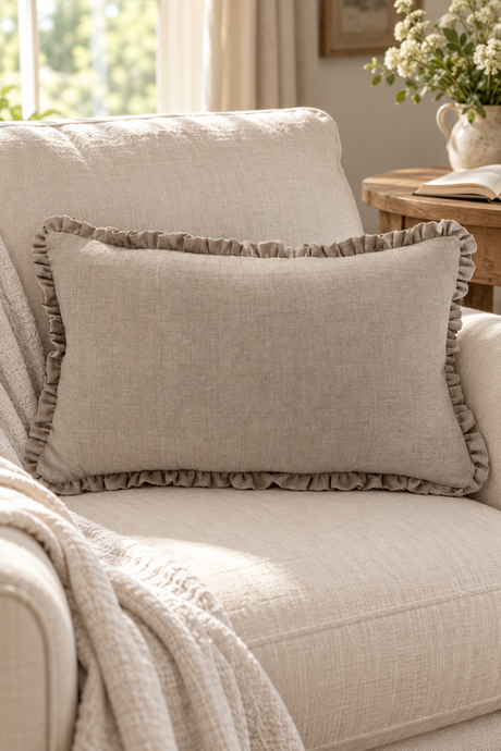 Natural Linen Cushion Cover – Small Frill, 50 × 30cm