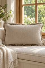 Natural Linen Cushion Cover – Small Frill, 50 × 30cm