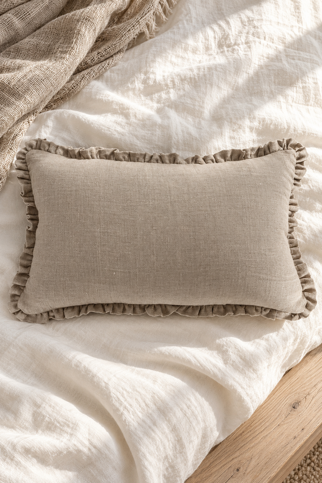 Natural Linen Cushion Cover – Small Frill, 50 × 30cm