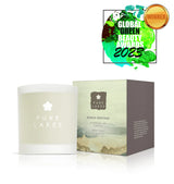 Candle and packaging of Pure Lakes with a 'Global Green Beauty Awards 2023' winner badge.