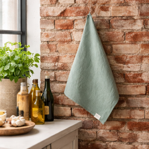 Ocean Mint Pure Linen Kitchen Towel