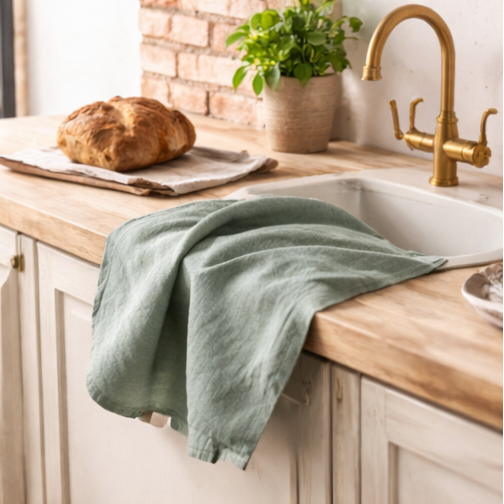 Ocean Mint Pure Linen Kitchen Towel