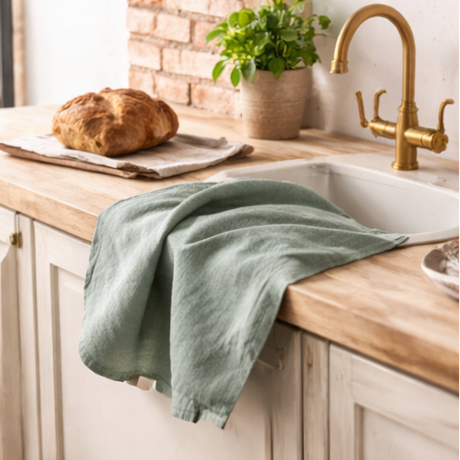 Ocean Mint Pure Linen Kitchen Towel
