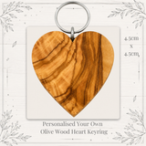 Personalised Olive Wood Heart Keyring