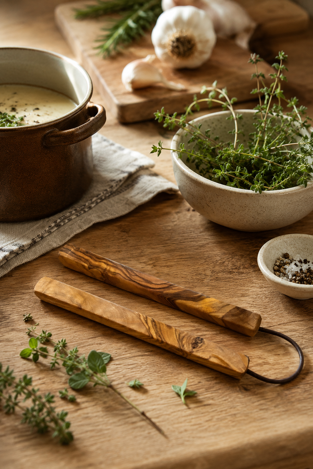 Olive wood bar-style trivet wooden pan rest with natural grain