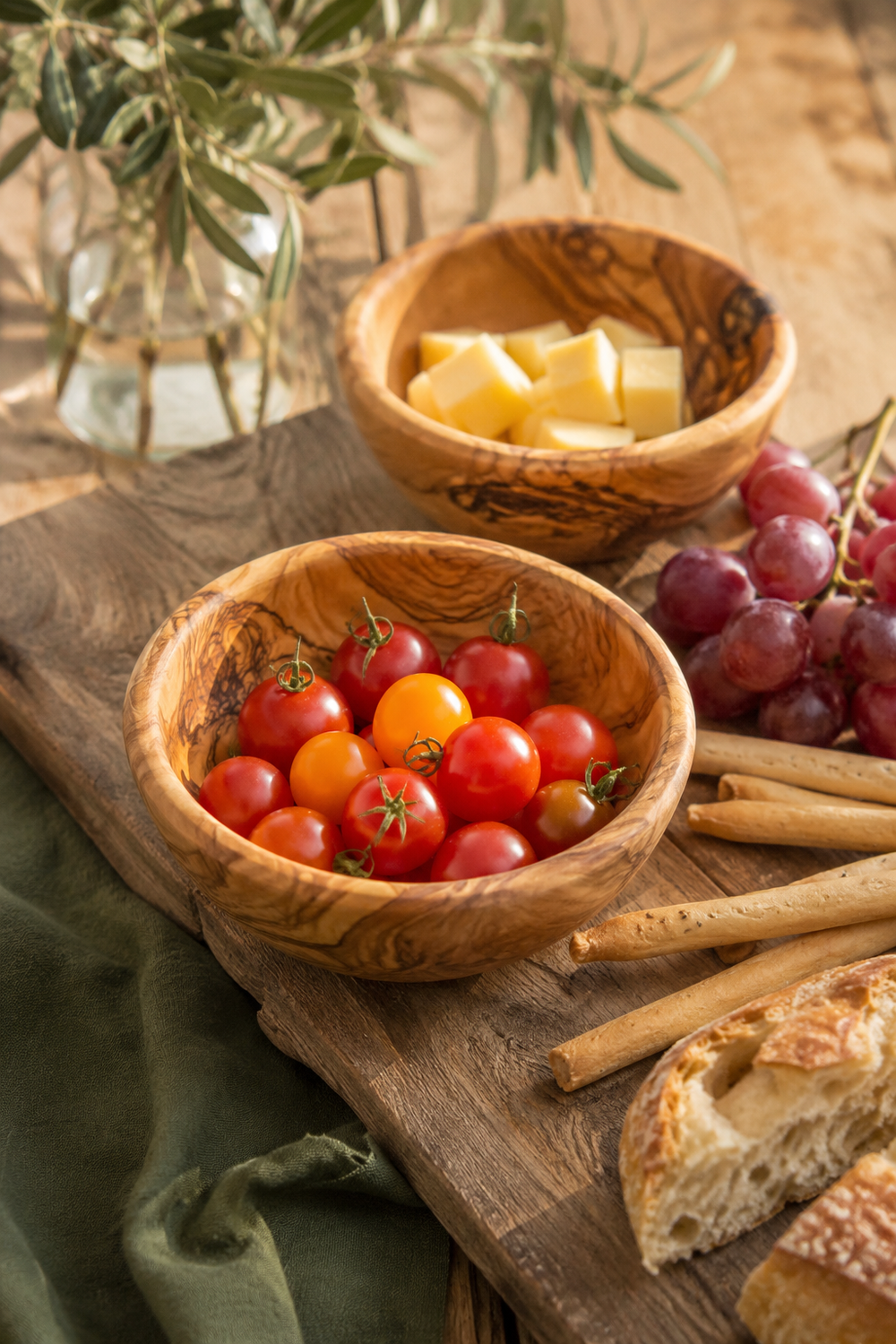 Olive wood bowl for dips snacks and antipasti