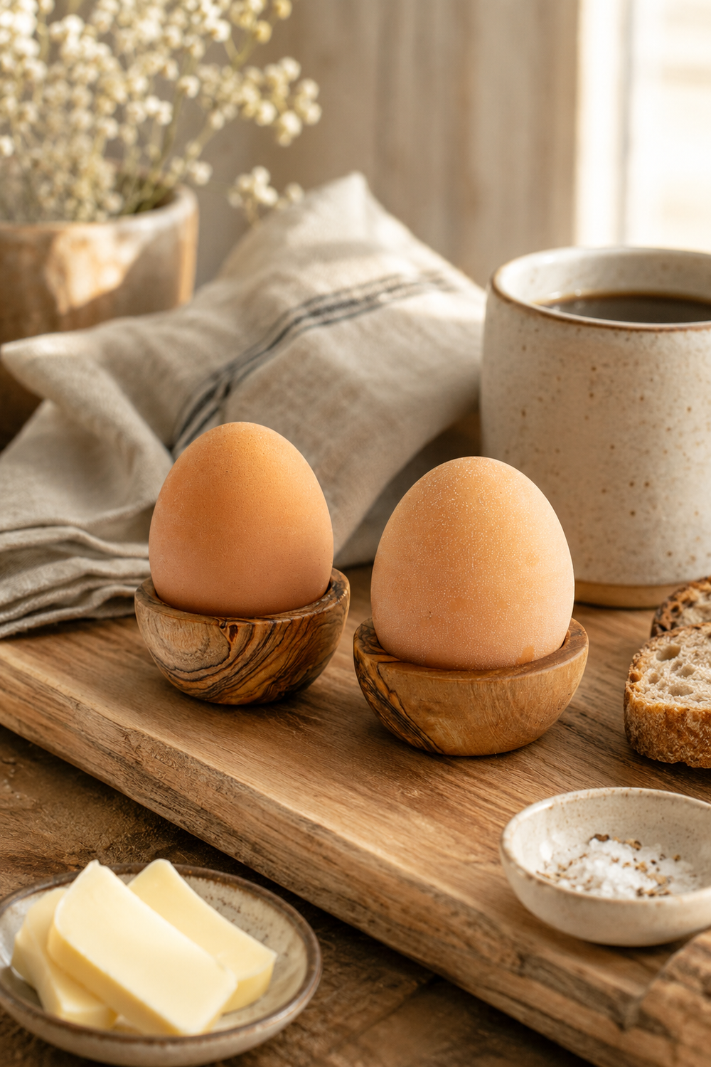 Olive wood egg cups set of two for boiled eggs