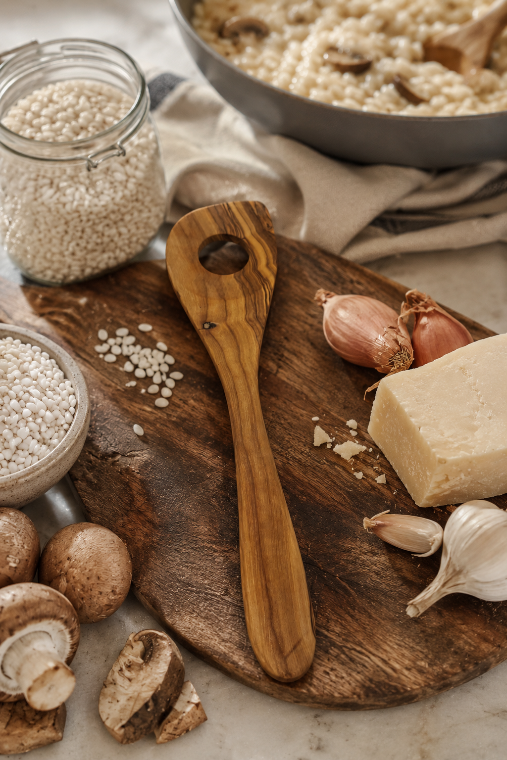 Olive wood risotto spoon for sauces and slow cooking