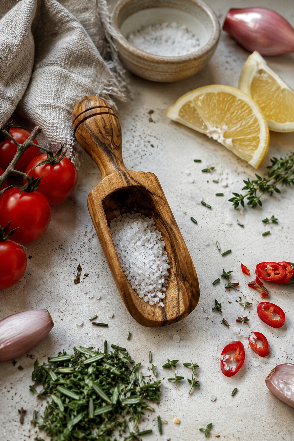 Olive wood salt and spice scoop for kitchen jars