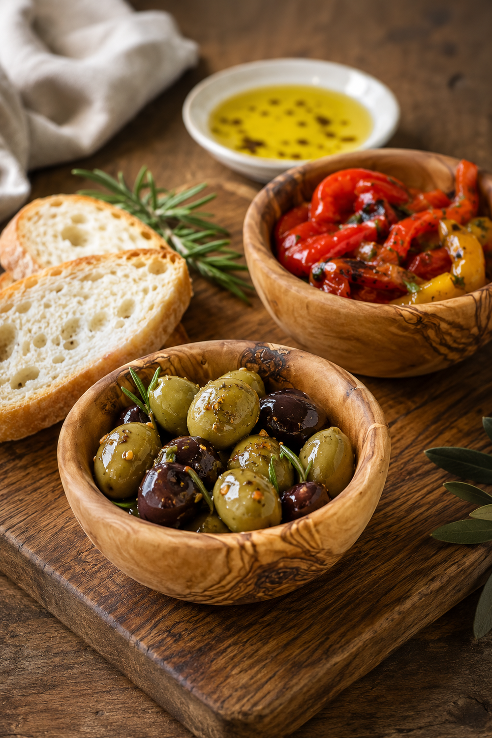 Olive wood tapas bowl round wooden serving bowl with natural grain
