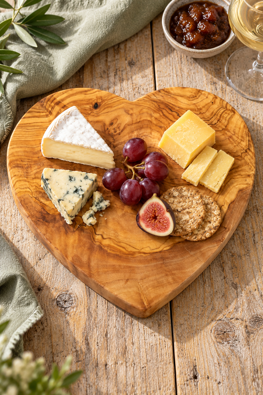 Small Olive Wood Heart Cheese Board – Blank or Personalised