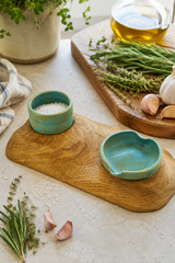 One-of-a-kind handcrafted oak salt pot and spoon rest set