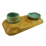 One-of-a-kind handcrafted oak salt pot and spoon rest set