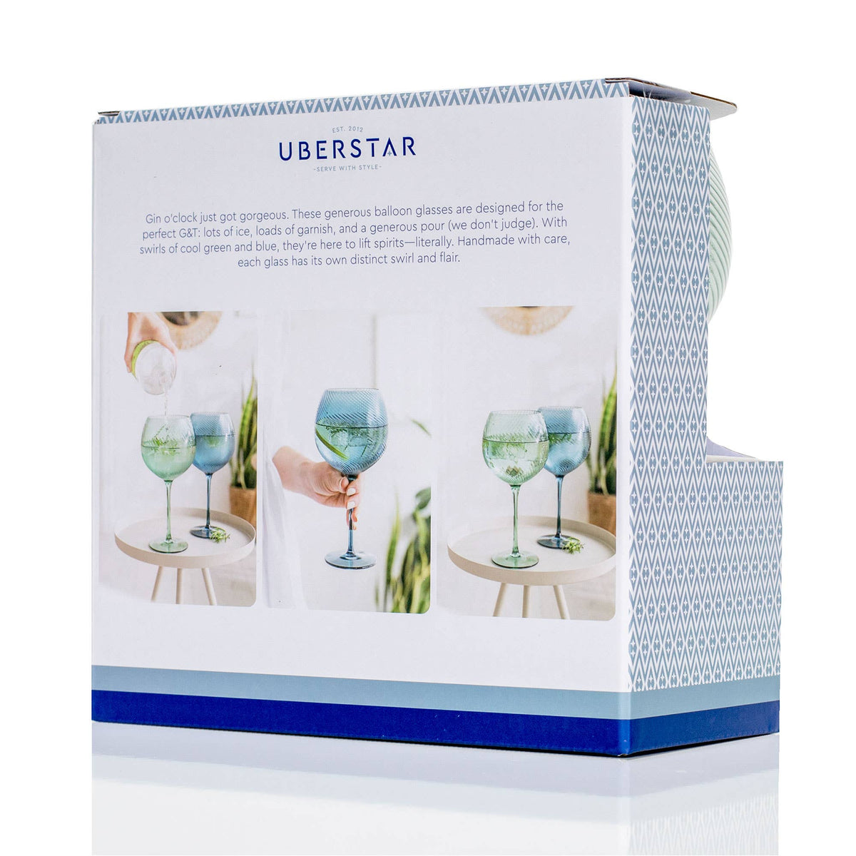 Box of Uberstar glasses with images of the glasses on a white background