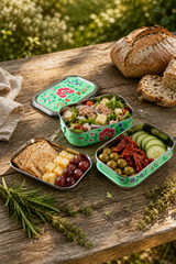 Pastel Green hand-painted stainless steel tiffin lunch box with three compartments