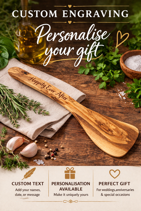 Olive Wood Spatula Cooking Utensil (30cm) with Optional Personalised Engraving