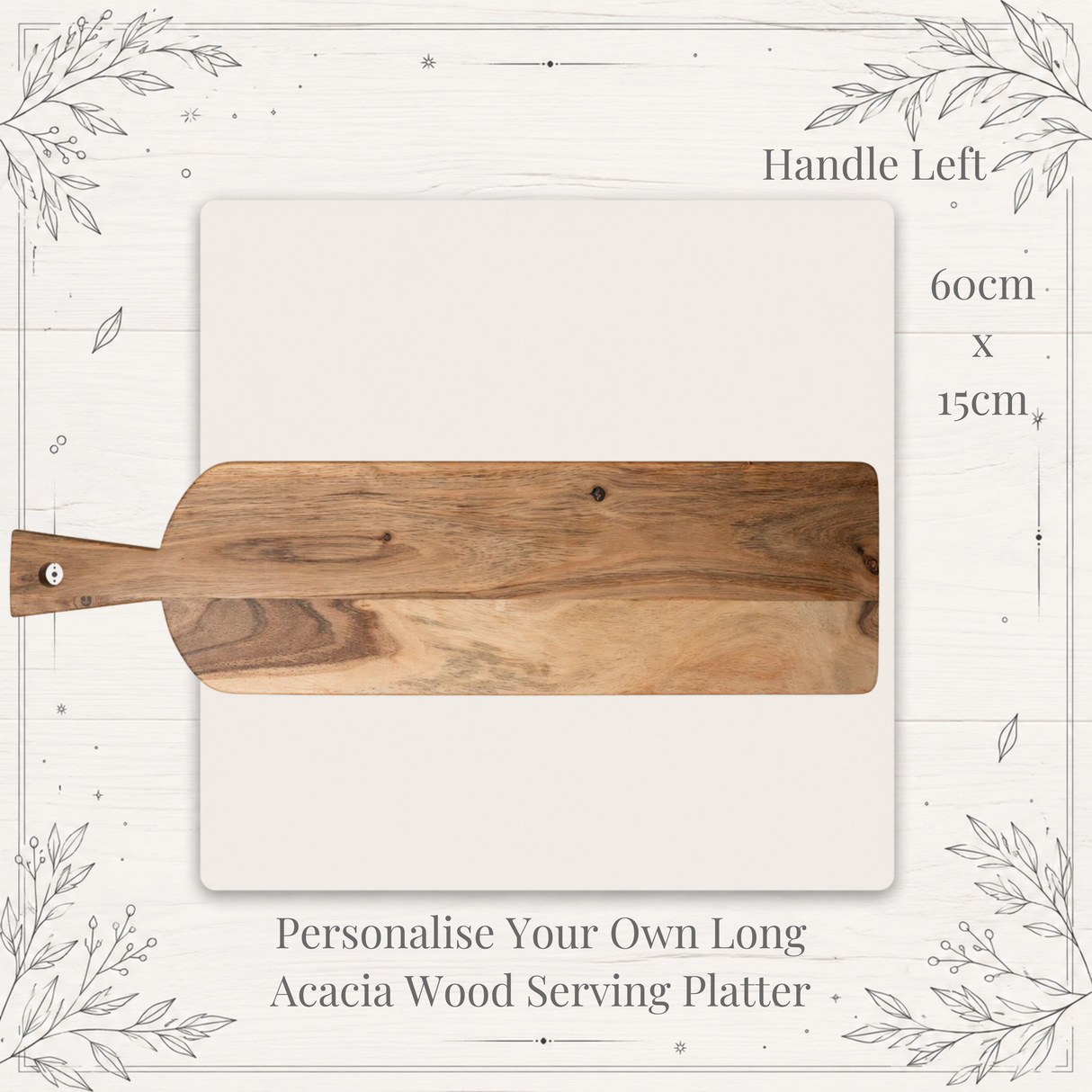 Personalised Long Acacia Wood Serving Platter – Engraved 60cm Serving Board