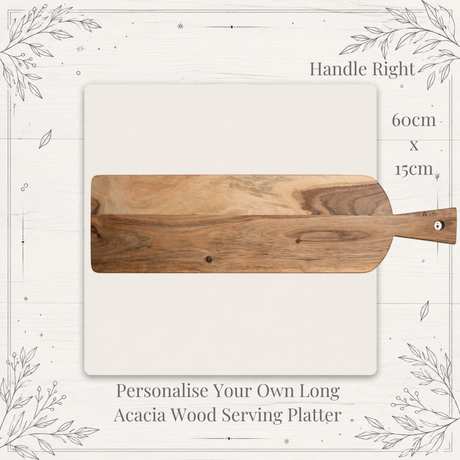 Personalised Long Acacia Wood Serving Platter – Engraved 60cm Serving Board