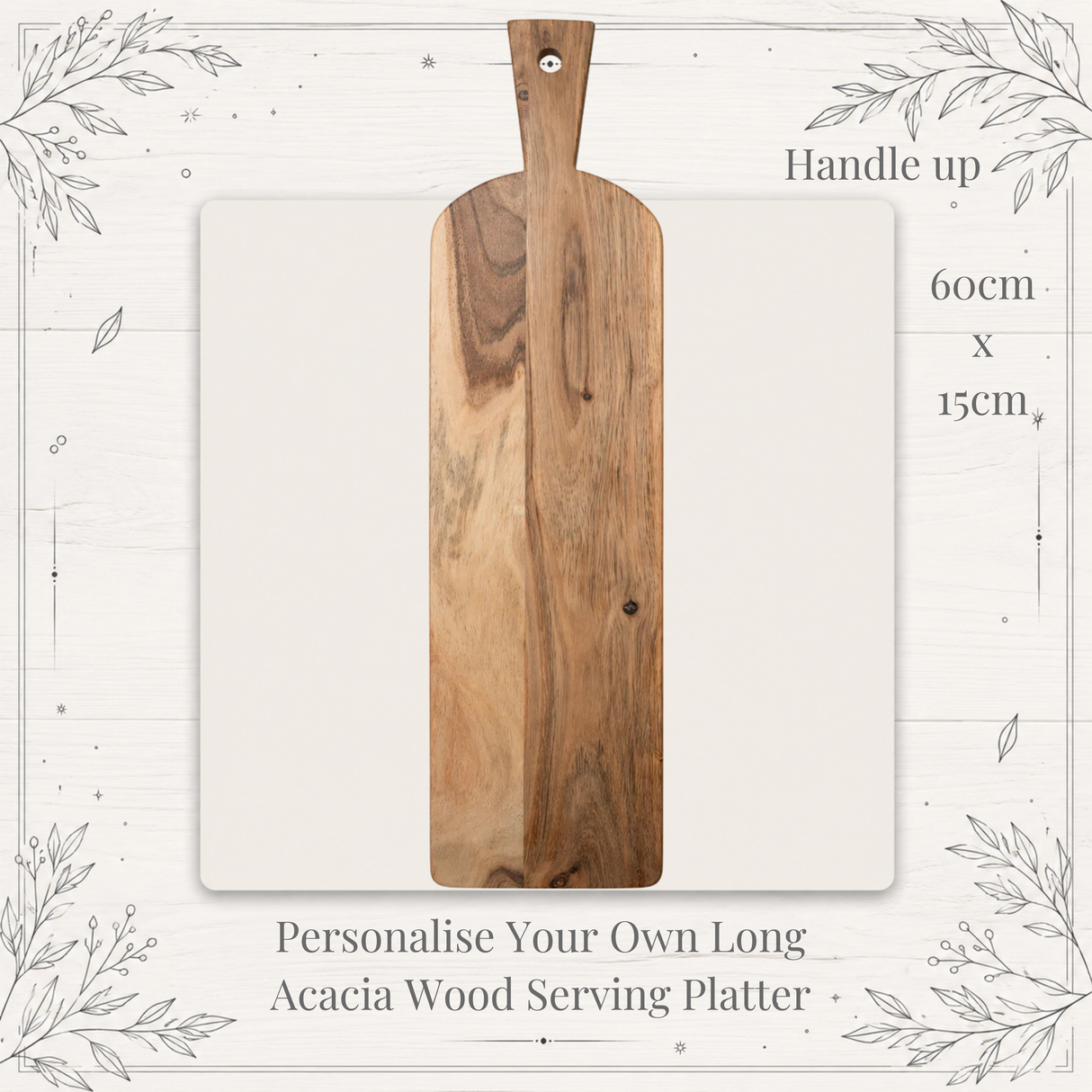 Personalised Long Acacia Wood Serving Platter – Engraved 60cm Serving Board