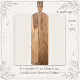 Personalised Long Acacia Wood Serving Platter – Engraved 60cm Serving Board