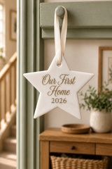 Personalised White Marble Hanging Star Decoration