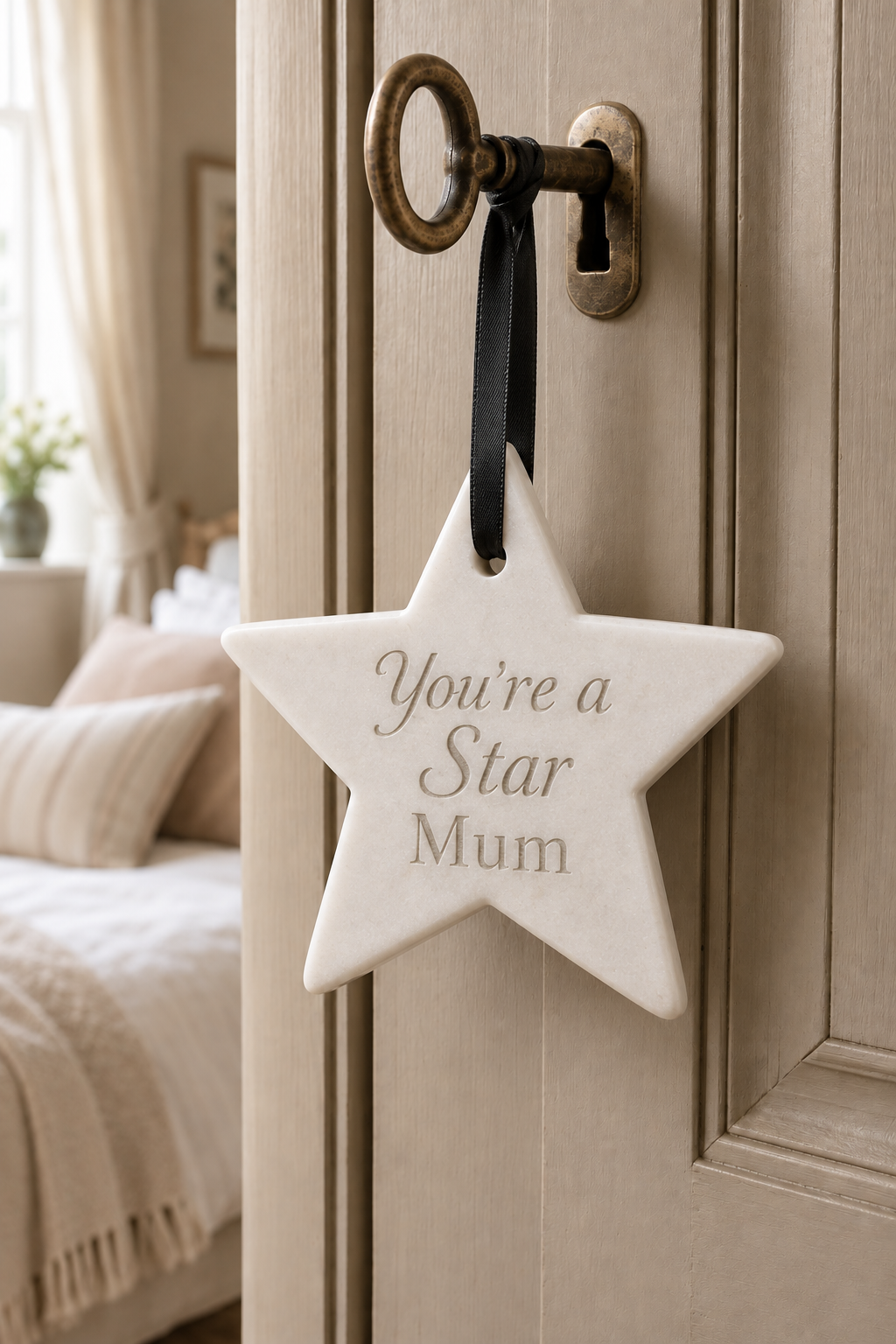 Personalised White Marble Hanging Star Decoration
