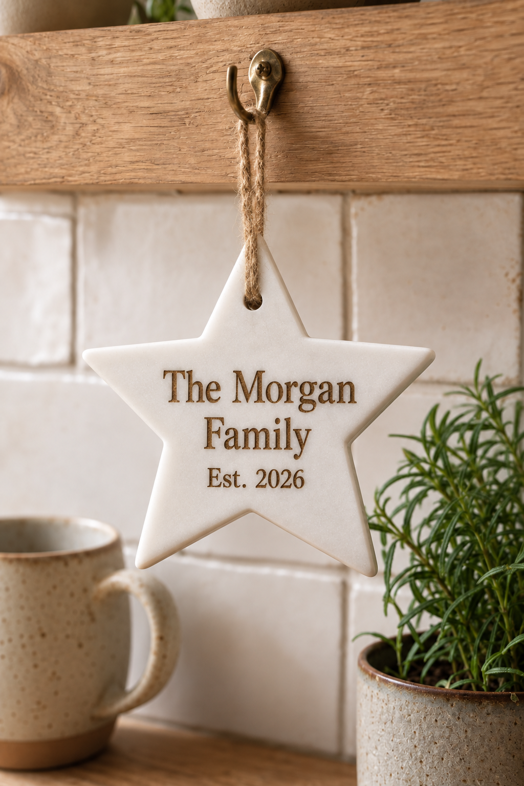 Personalised White Marble Hanging Star Decoration