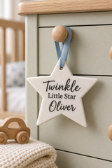 Personalised White Marble Hanging Star Decoration