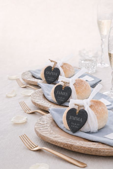 Personalised Hanging Heart Slate Tags wedding favour