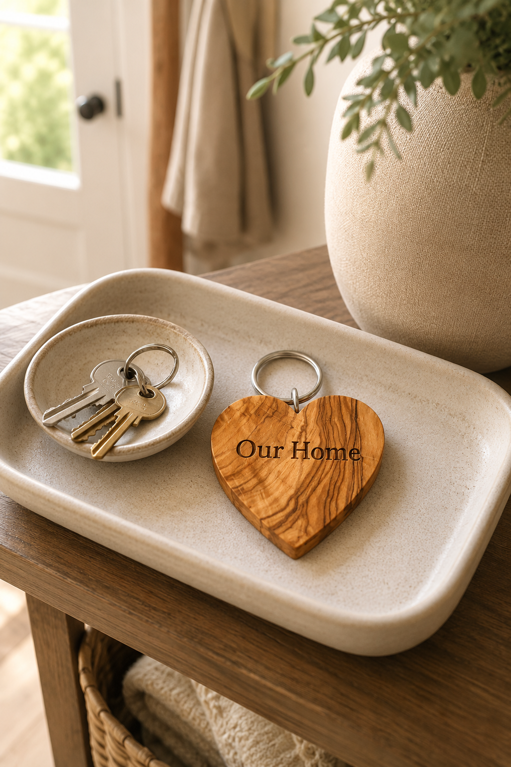 Personalised Olive Wood Heart Keyring