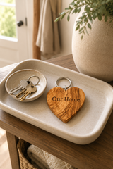Personalised Olive Wood Heart Keyring