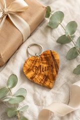 Personalised Olive Wood Heart Keyring