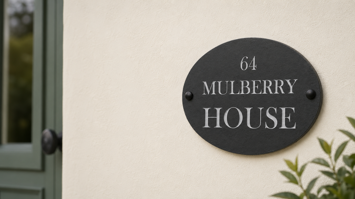 Personalised oval laser engraved Slate house sign