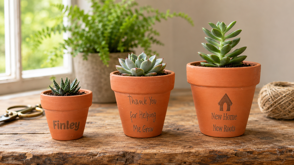 set of three personalised terracotta plant pots