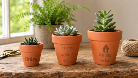 set of three personalised terracotta plant pots