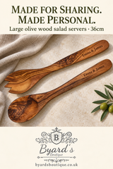 Olive Wood Salad Servers – Large 36cm Pair (Optional Personalisation)