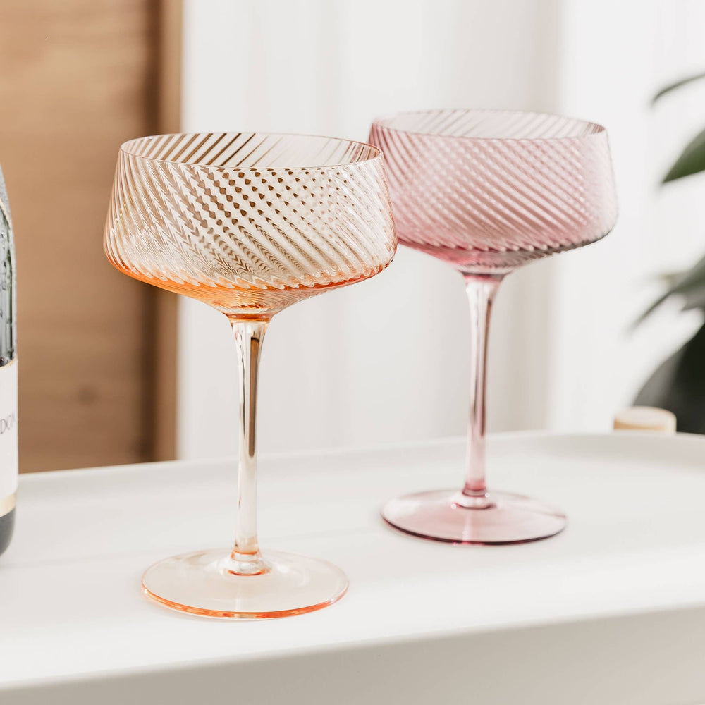 Pink & Peach Twist Champagne Coupe Glasses – Set of 2
