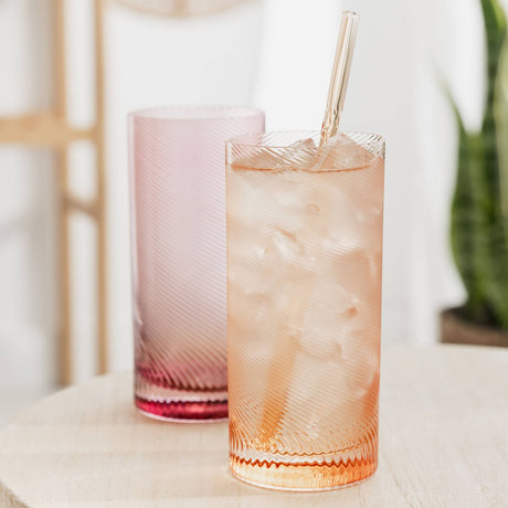 Pink & Peach Twist Highball Glass Tumblers – Set of 2