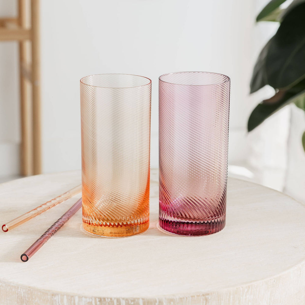 Pink & Peach Twist Highball Glass Tumblers – Set of 2