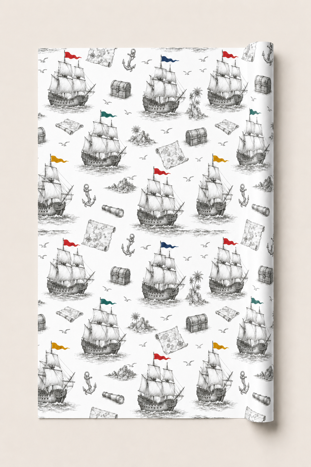 Pirate Ship Wrapping Paper – Vintage Pencil Sketch Gift Wrap