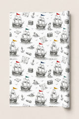 Pirate Ship Wrapping Paper – Vintage Pencil Sketch Gift Wrap