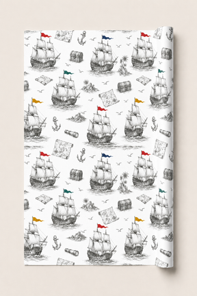 Pirate Ship Wrapping Paper – Vintage Pencil Sketch Gift Wrap