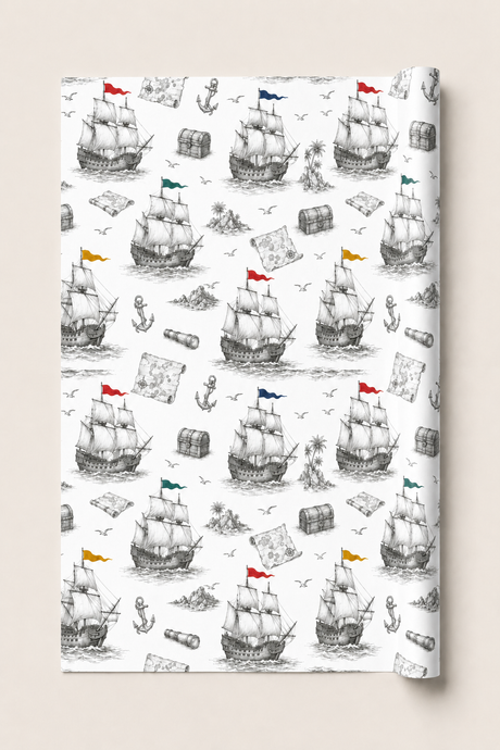 Pirate Ship Wrapping Paper – Vintage Pencil Sketch Gift Wrap
