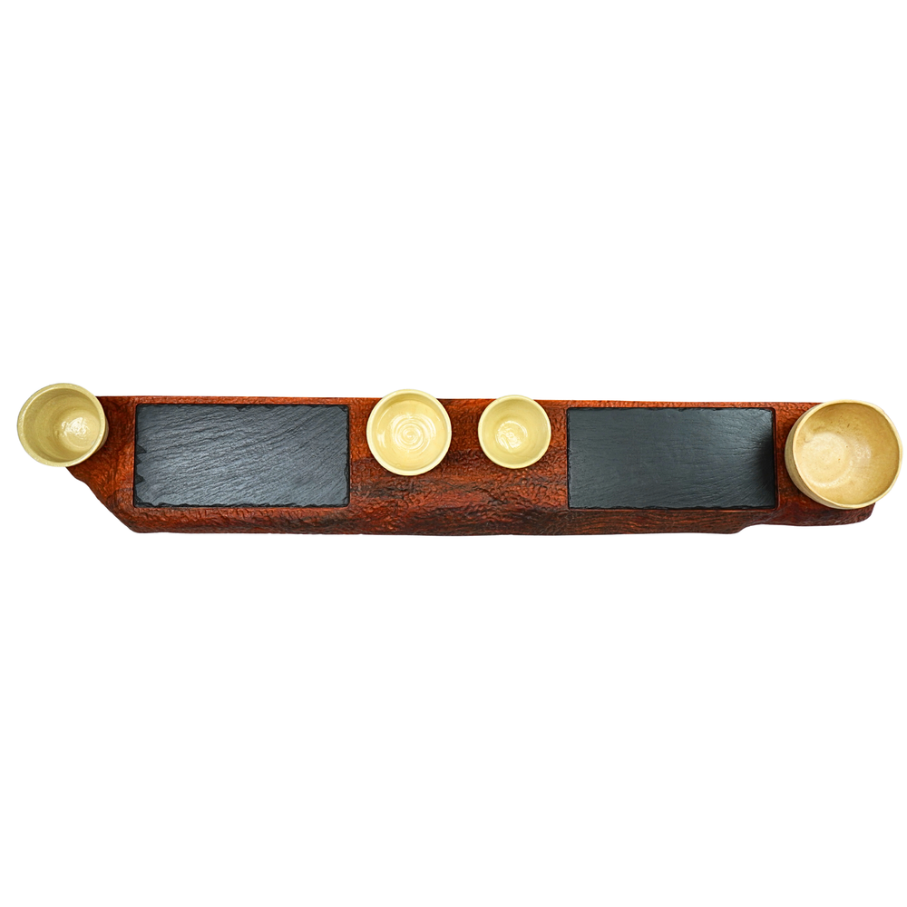 Rock-textured wooden grazing board for cheese charcuterie and antipasti