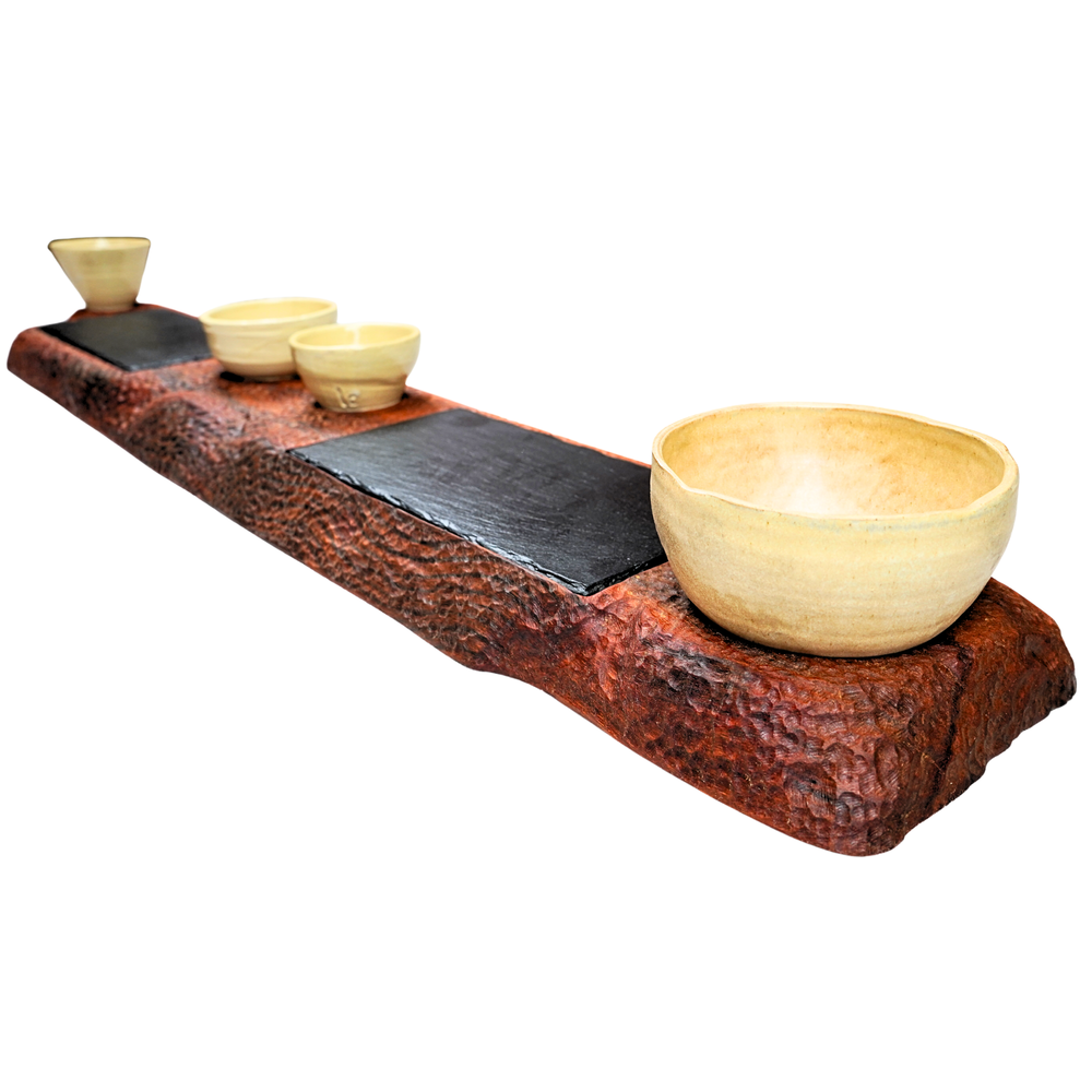 Rock-textured wooden grazing board for cheese charcuterie and antipasti