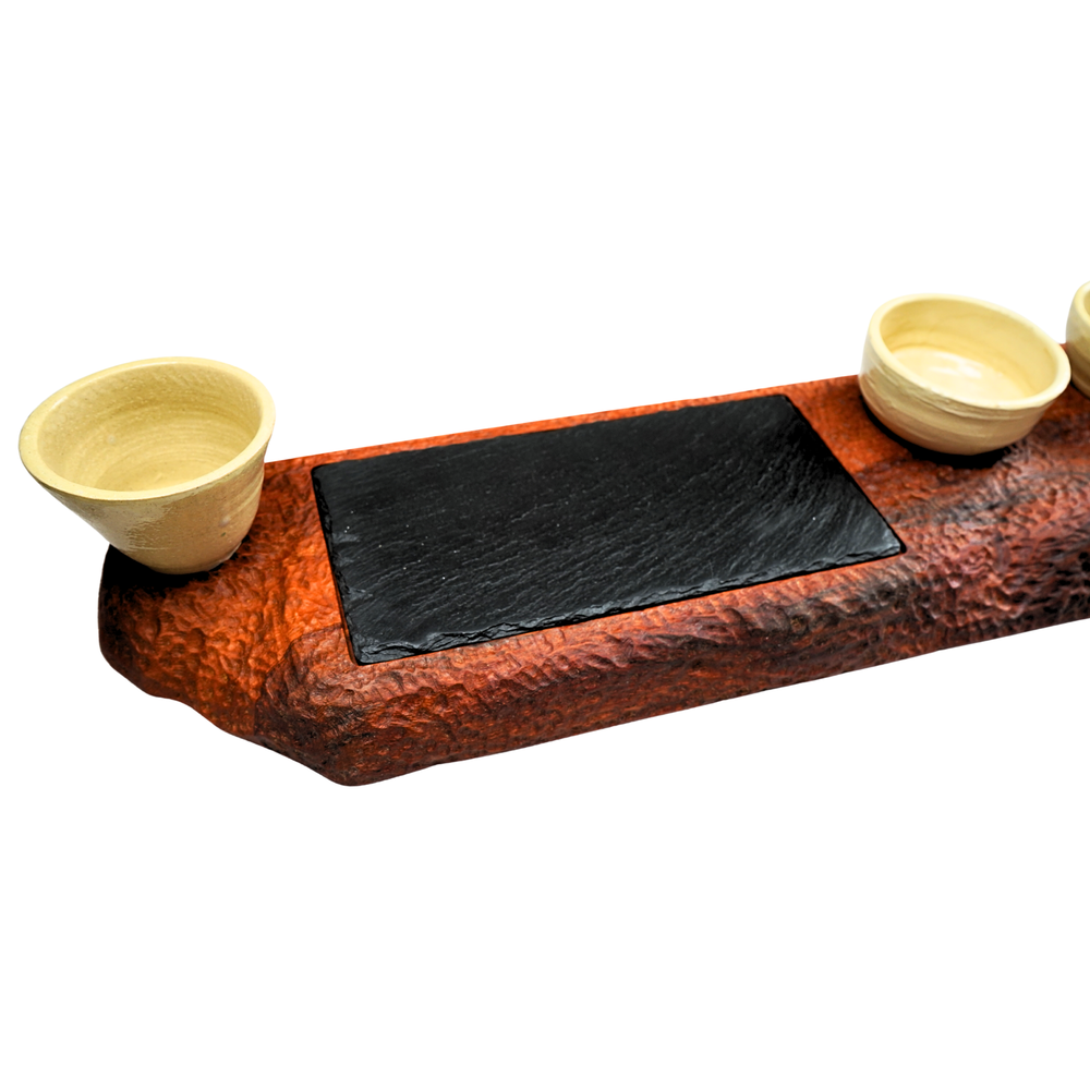 Rock-textured wooden grazing board for cheese charcuterie and antipasti