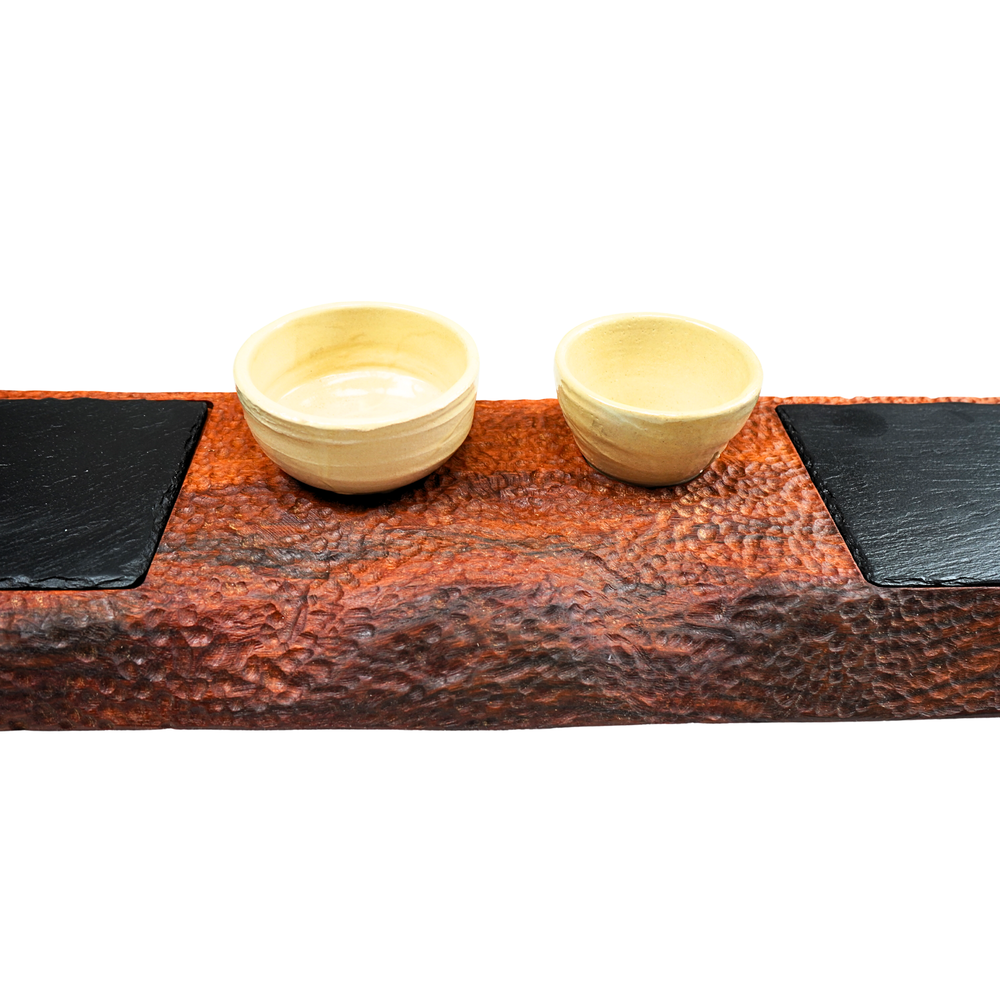Rock-textured wooden grazing board for cheese charcuterie and antipasti