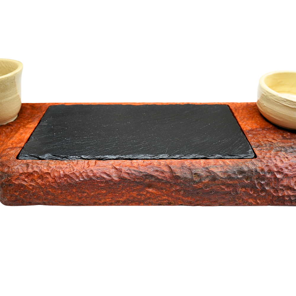 Rock-textured wooden grazing board for cheese charcuterie and antipasti
