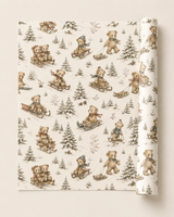 Rolled Christmas teddy bear wrapping paper suitable for children’s gifts and stocking fillers.