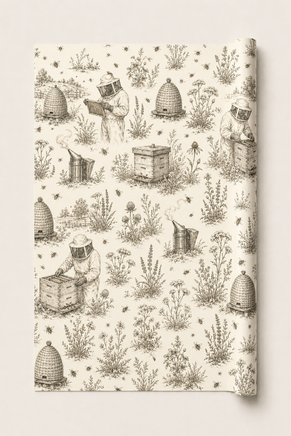 Rolled beekeeper wrapping paper suitable for gardeners, nature lovers and honey-themed gifts.